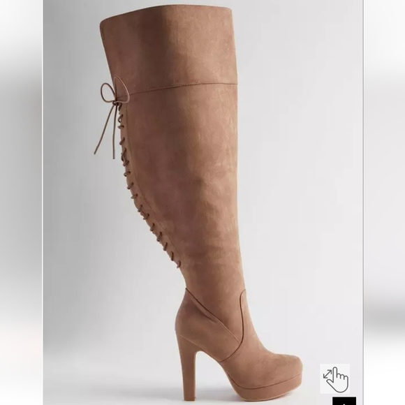Torrid Tan Over the Knee Boots with Lace-Up Detail - Picture 5 of 8